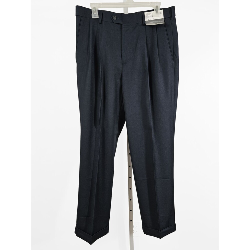 Louis Raphael Mens Navy 34 x 30 Trouser Front Pleated Cuffed Classic Pants